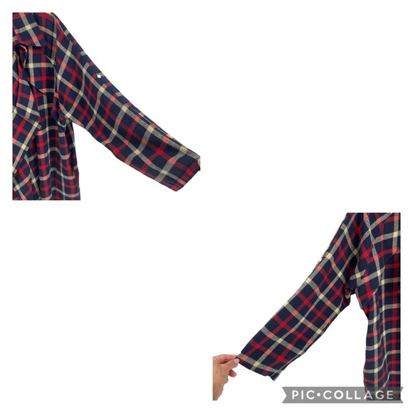 Andrée Plaid Waterfall Open Front Roll Tab Lightweight Cardigan - Sz L - Picture 6 of 13